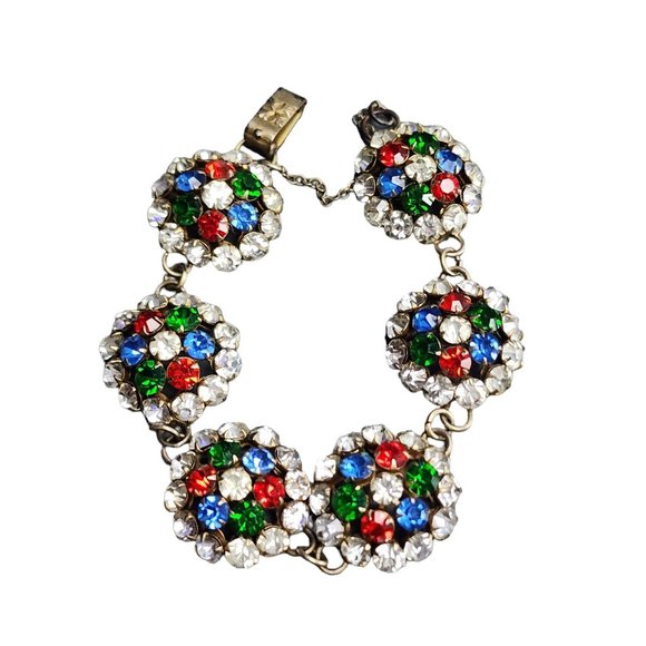 Vintage Possibly Czech Blingy Rhinestone & Brass Parure (A3809) - Picture 3 of 12